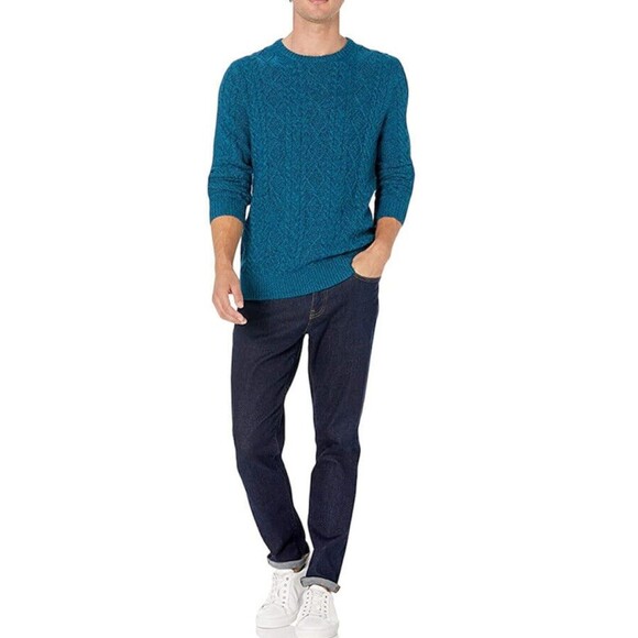 Goodthreads Men’s Size L Tall Blue Teal Long Sleeve Cable Knit Crewneck Sweater - Picture 5 of 9